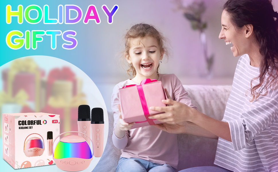 Karaoke Machine for Kids2 Wireless Mic and Light,Toys for All Smartphones,Birthday,Family,Home Party
