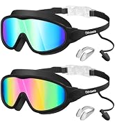 Vvinca Swim Goggles, Kids Goggles with Earplugs&amp; Nose Clip Wide View Anti-Fog/UV Swimming Goggles...