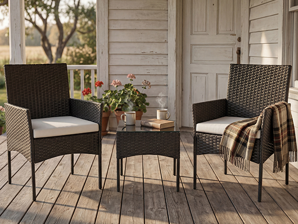 3-Piece Wicker Set for Small Balcony &amp;amp; Patio