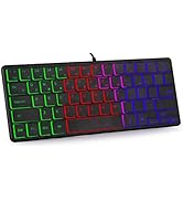 abucow Backlit Mini Keyboard USB Wired Portable Mute Ultra-Compact Small Gaming Keyboard 64 Keys ...