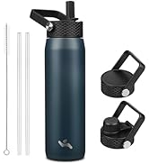 25oz Insulated Stainless Steel Water Bottle with Straw and 3 Lids, BPA-Free Sports Water Bottle,t...