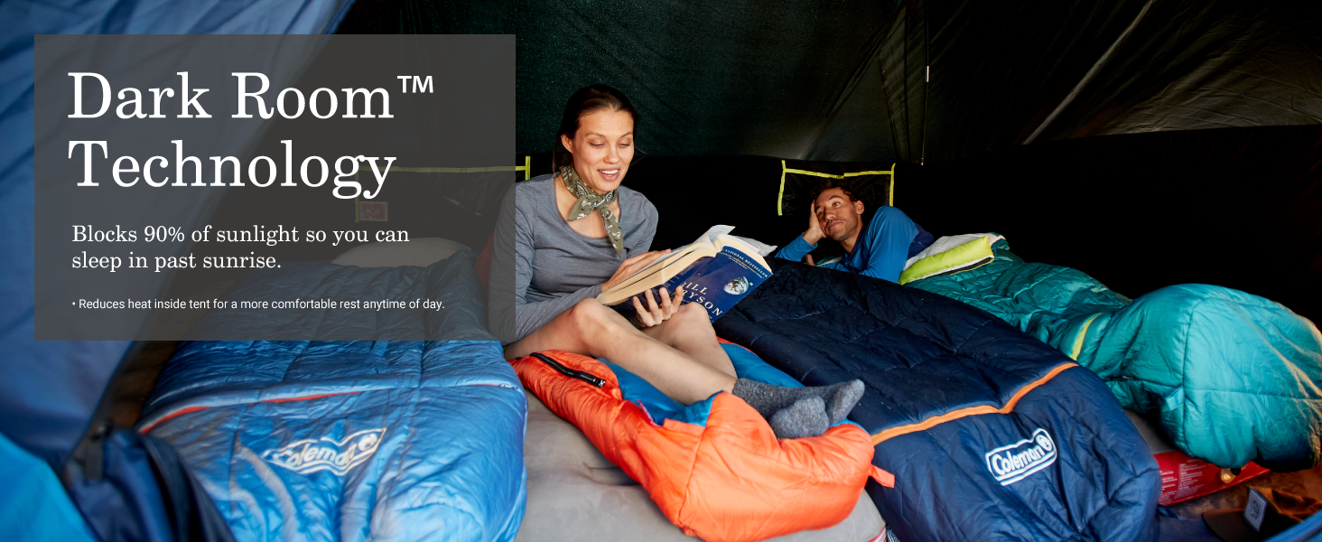 coleman dark room technology sunlight block heat cool comfort rest day night read sleeping bag bed