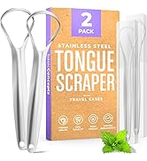 BASIC CONCEPTS Tongue Scraper (2 Pack), Reduce Bad Breath (Travel Cases Included), Stainless Stee...