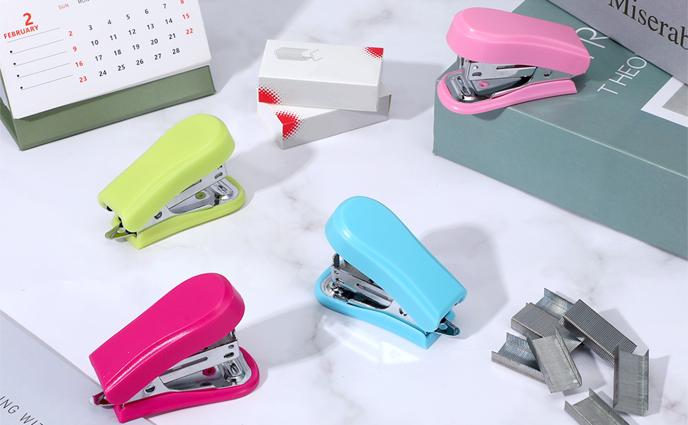 Mini Stapler with 12 Boxes Staple, Includes Built in Staple Remover