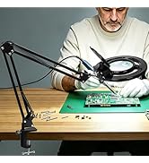 KIRKAS 12X&amp;30X Magnifying Glass with Light,2,200 Lumens LED Magnifying Lamp with Clamp, Stepless ...