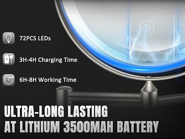 3500 mAh rechargeable mirror