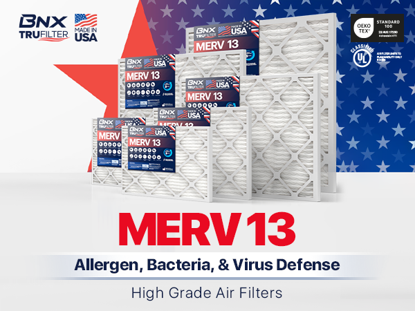 MERV 13 Allergen, Bacteria, &amp; Virus Defense High Grade Air Filter, BNX Trufilter, 