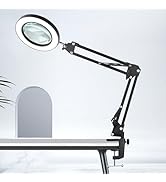 HITTI 10X Magnifying Glass with Light and Stand, Stepless Dimming 3 Color Modes LED Magnifier Lig...