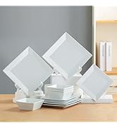 DOMINI 12-Piece Ceramic Kitchen Dinnerware Set, Service for 4, Porcelain Dishes Dinner Set, Squar...