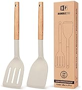 Pack of 2 Silicone Cooking Spatula, Heat Resistant Solid Turner, Non Stick Slotted Spatulas with ...