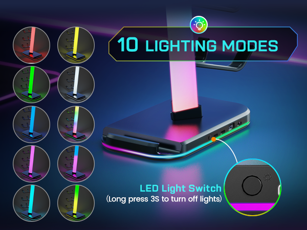 RGB Gaming Headset Stand &amp; Controller Holder with Charging Station