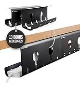 No-Drill Under Desk Cable Management Tray - 2-Pack Wire Management Under Desk Cord Management - S...