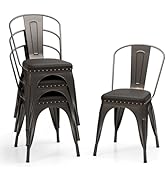 Giantex Stackable Metal Dining Chairs Set of 4, Armless Kitchen Side Chair with Detachable Backre...