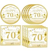 40PCS Gold Party Decorations 70th Theme Birthday Party Tableware 1955 Party Supplies 70 Year Old ...
