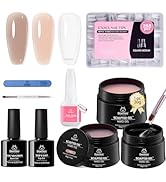 Beetles Hard Gel Nails Kit,3 Colors Clear Nude Brown Sculpted Gel with Medium Square Nail Tips,fo...