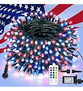 Hopolon Red White and Blue String Lights, 33 FT 100 LED Connectable 4th of July Patriotic Twinkle...