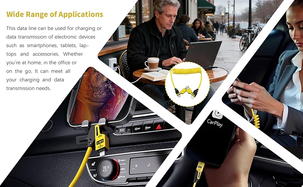 4-in-1 Spring Fast Charging Cable 4-Foot 65-watt Winding car USB Data Cable