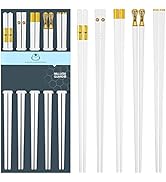 5 Pairs Chopsticks Reusable Fiberglass Dishwasher Safe, 9.57 inch/24.3cm Matte Non-Slip Family/ H...