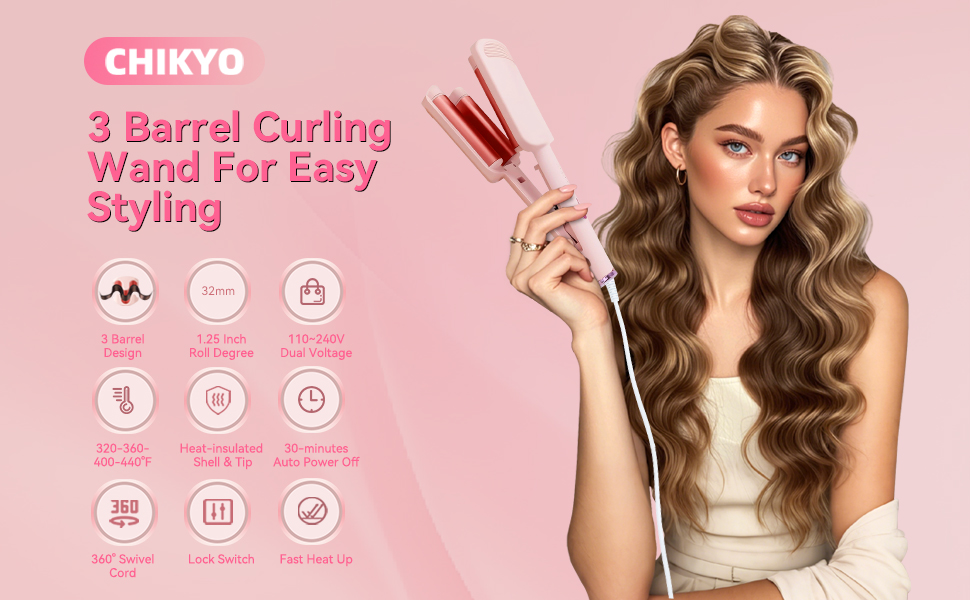 CHIKYO 3 barrel curling wand for eaasy styling