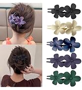 Mdscve 5Pcs Flower Flat Hair Clips for Women Matte Flat Hair Claw French Alligator Clips Non-Slip...