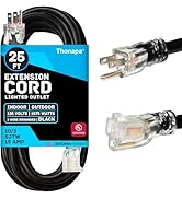 Thonapa 10 Gauge Extension Cord 25 Ft, Weatherproof Heavy Duty Outdoor Extension Cord 10 AWG 25',...