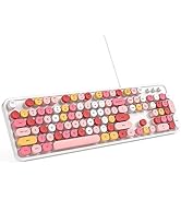 MOWUX Computer Keyboard Wired, Plug and Play USB Retro Round Typewriter Keyboard, Full Size Wired...