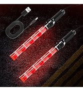 E-riding 2 Pack 16 Inch Rechargeable Traffic Wand, Red Traffic Control Baton with 2 Flashing Mode...