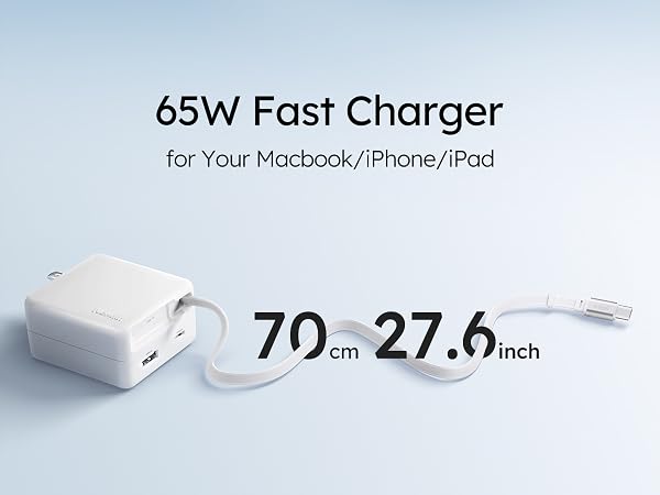 65W Retractable USB C Charger Block