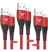 USB Type C Charger Fast Charging Cable 3/6/10Ft 3.1A USBC Charger Cord Nylon Braided Compatible w...