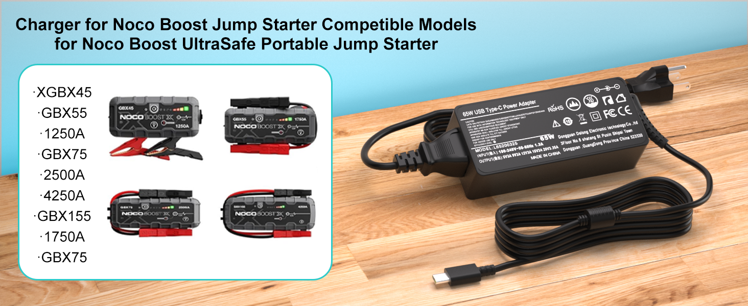 Battery Charger for NOCO UltraSafe Portable Jump Starter Compatible with NOCO Boost X