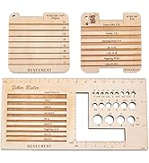 BENECREAT 3 Style Wood Knitting Needle Gauge and Ruler, Square Wood Spinning Control Card Knittin...