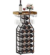 X-cosrack Wine Rack Freestanding Floor, Wine Storage Rack Mini Bar Table with Tabletop, Glass Hol...