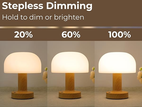 small mushroom LED table lamp rechargeable and cordless