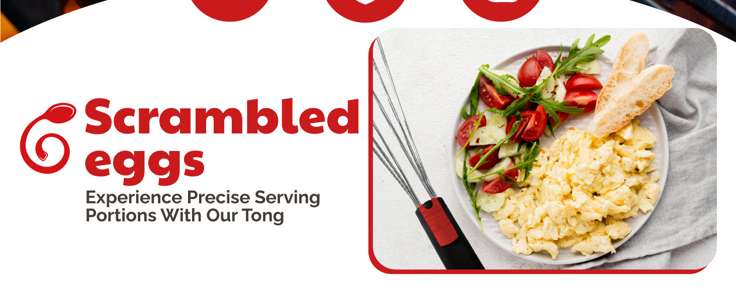 grab, serve and whisk with the flat whisk function for perfect eggs tongs for eggs, spatula tong