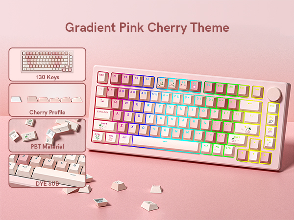130 Keys Keycapswith a Gradient Pink Cherry Theme, PBT DYE SUB