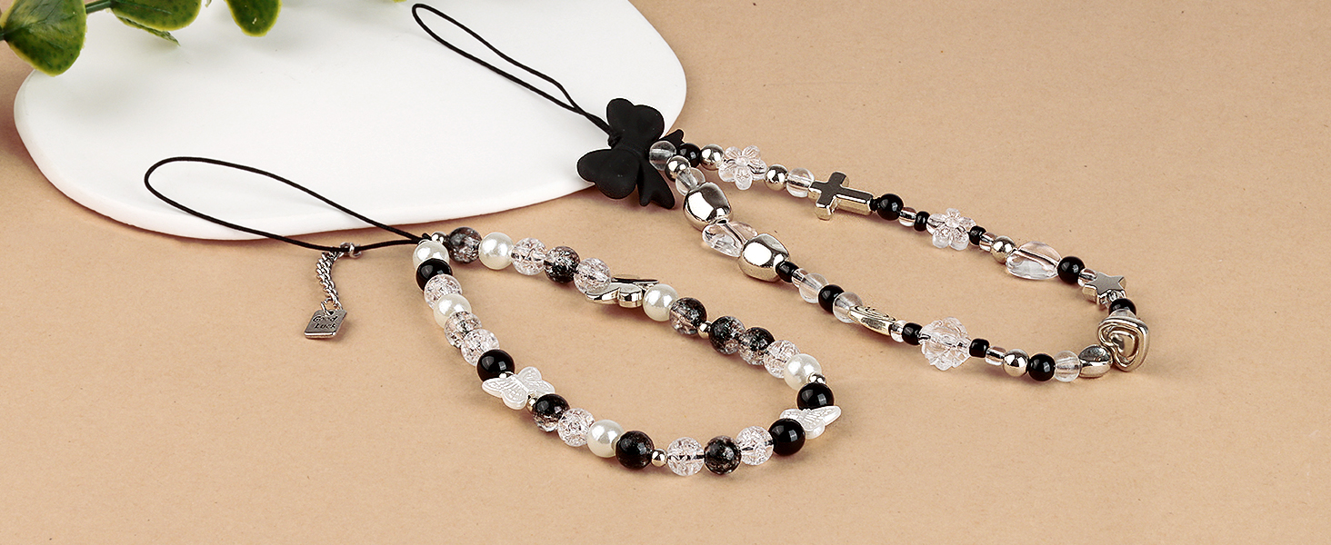 Draupnir Phone Charms Strap, Butterfly Bow Knot Beaded Phone Bracelet Strap