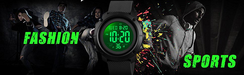 Digital Watch Sports Waterproof Military Back Light Watch Black
