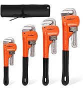 HORUSDY 4 Pack Heavy Duty Pipe Wrench Set, Adjustable 8" 10" 12" 14" Soft Grip Plumbing Wrench Se...