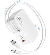 Hatalkin 4-in-1 Retractable Gan Wall Charger Plug Travel Essentials Dual USB Ports,3ft Lightening...