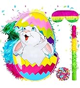 Easter Bunny Piñata Decorations with Stick Blindfold Confetti, 16.5 x 12 x 2.8 Inches Cute Funny ...