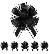 Large Black Bow for Gift Wrapping, 6 Pcs 6 Inch Ribbon Pull Bows for Gift Basktes, Precent Bows f...