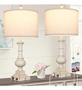 26" Farmhouse Table Lamps, Table Lamps For Living Room Set of 2 with USB A+C Ports &amp; AC Outlet, V...