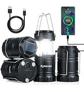 Xynover 4-Pack Solar Camping Lanterns,Rechargeable LED with USB/Solar/AA Battery,Magnetic Base,Ha...