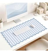 HAUTOCO Scalloped Desk Mat 31.5'' x 15.8'' Aesthetic Mouse Pad | Waterproof, Non-Slip, Stitched E...