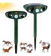 2 Pcs Solar Ultrasonic Animal Repeller Outdoor Squirrel Cat Deer Repellent Devices Waterproof wit...