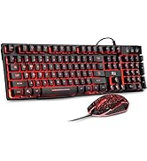 Rii Gaming Keyboard and Mouse Set, 3-LED Backlit Mechanical Feel Business Office Keyboard, Colorf...