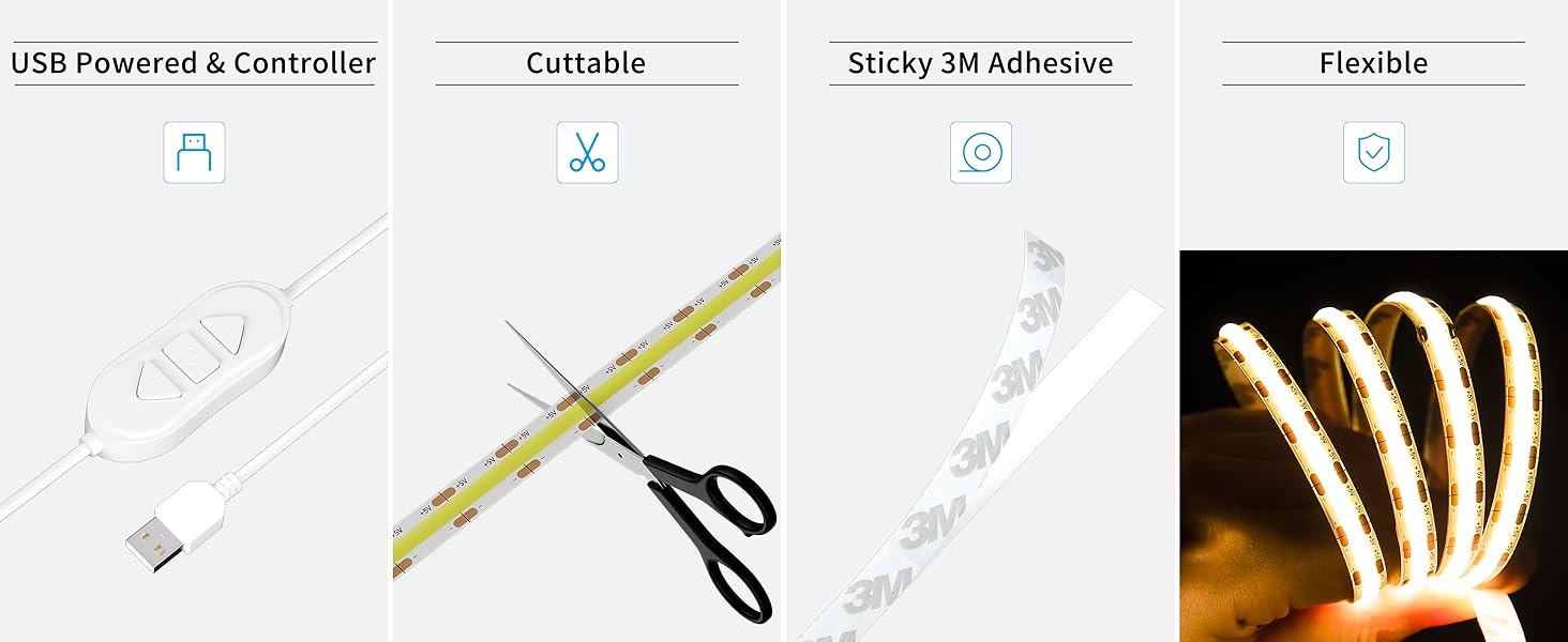 GINGSOW USB 5V COB LED Strip light