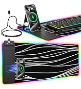 RGB Mouse Pad with Foldable Phone Stand &amp; Wireless Charger, 31.5"x11.8" XL Gaming Mousepad Large ...
