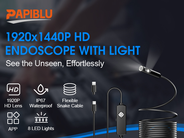 Endoscope with Light, 1920P HD Borescope with 8 Adjustable LED Lights 2