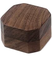 Tighall Black Walnut Wood Portable Proposal Ring Box, Octagonal Ring Box Jewelry Gift Box for Wed...